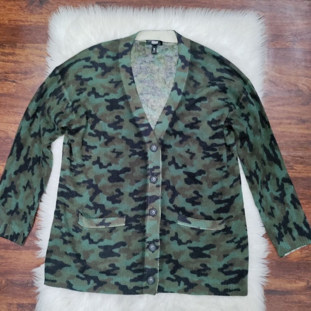 Aqua Cashmere Oversized Green Combo Camouflage Cardigan Sweater Women's Medium - Picture 2 of 16